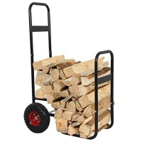 BBBuy Firewood Log Cart Rack Carrier Steel Construction Wood Storage Roller Mover Dolly W/Wheels - B07FMJVSSB